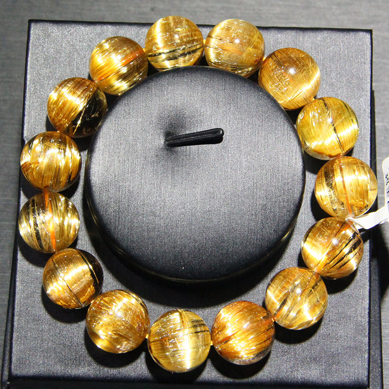 [Smooth-Rutilated Cat's Eye Collectible] Natural Rutilated Quartz Single-Wrap Bracelet | Smooth Gold Silk High-Transparency Crystal Fortune-Bringing Curio Bracelet