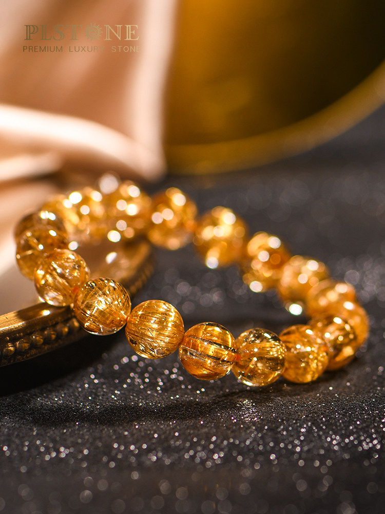 【PLSTONE Luxury Gemstone】Full-Rutilated High-Color Natural Rutilated Quartz Single-Wrap Bracelet | Collectible Dense Gold Silk Crystal Decorative Handpiece