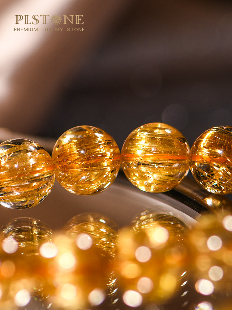 【PLSTONE Luxury Gemstone】Full-Rutilated High-Color Natural Rutilated Quartz Single-Wrap Bracelet | Collectible Dense Gold Silk Crystal Decorative Handpiece