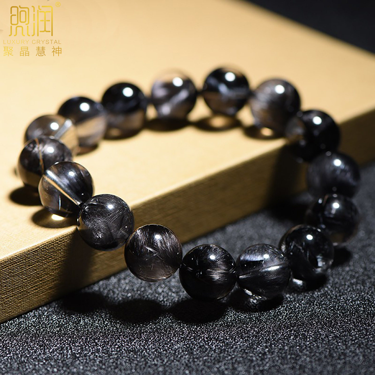Collectible-grade Black Silver Rutile Quartz Bracelet for Men and Women, featuring Black Rutile Quartz Cat's Eye, Black Crystal Bracelet, Black Hair Crystal, and Silver Hair Crystal