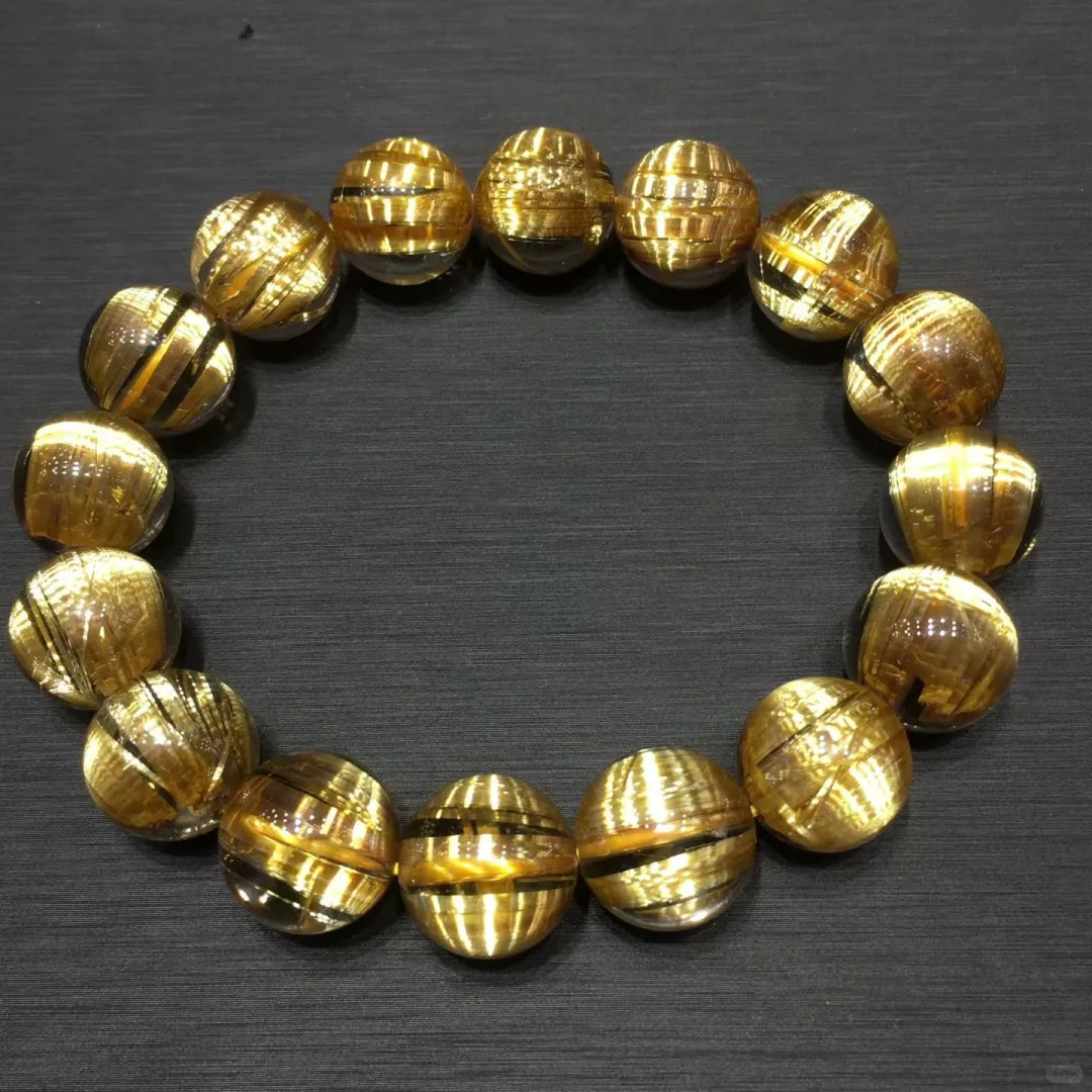 [Cat's Eye Effect Collectible] Natural Rutilated Quartz Single-Wrap Bracelet | Smooth Gold Silk Cat's Eye Crystal Fortune-Bringing Curio Bracelet