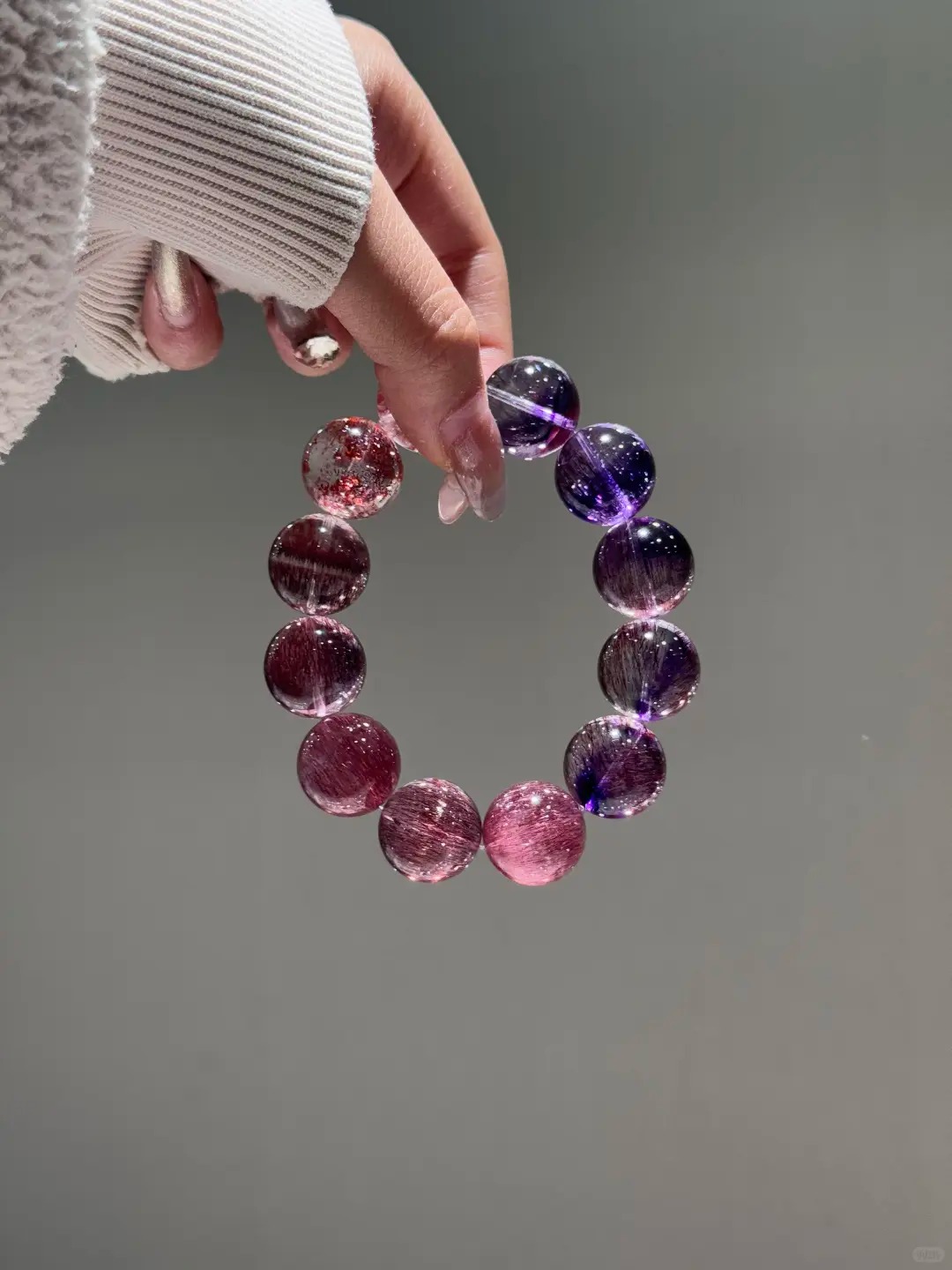 Pink-Purple Tone Super Seven Crystal Single-Strand Bracelet