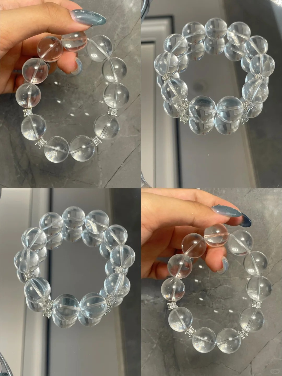 High-Transparency Clear Quartz Bracelet with Silver Diamond Accents