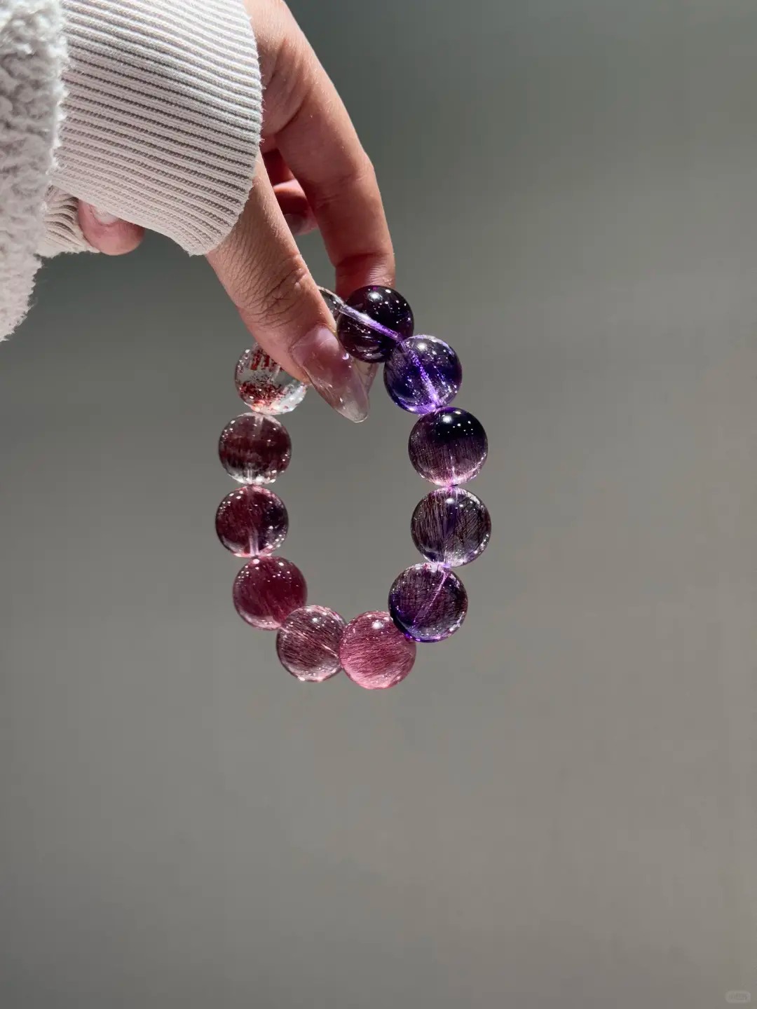 Pink-Purple Tone Super Seven Crystal Single-Strand Bracelet