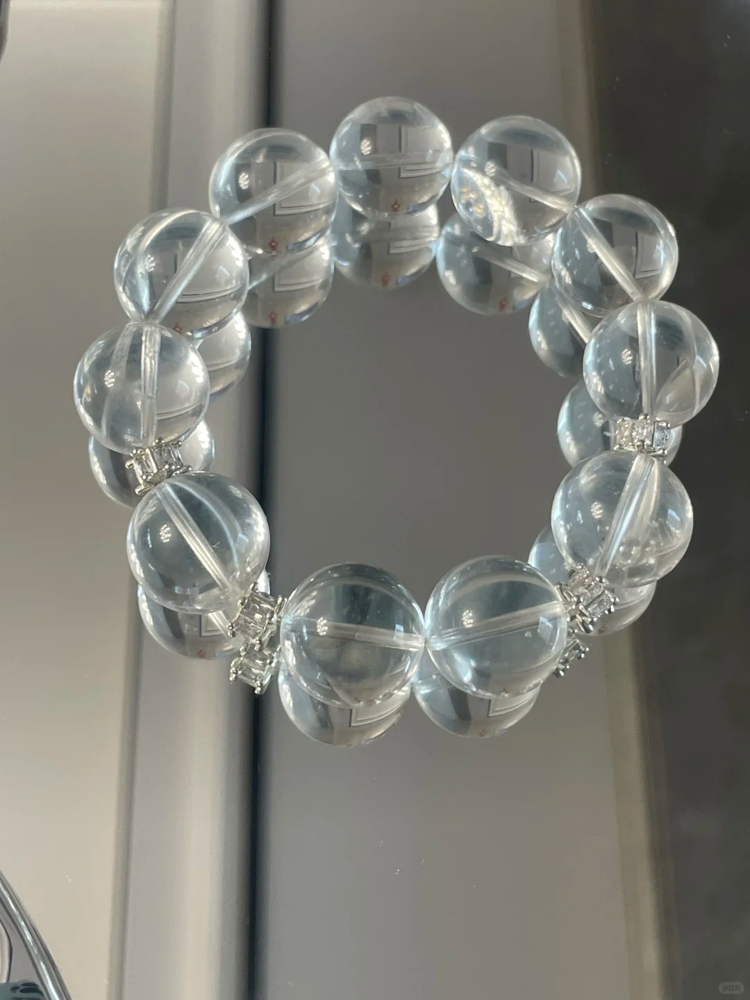 High-Transparency Clear Quartz Bracelet with Silver Diamond Accents
