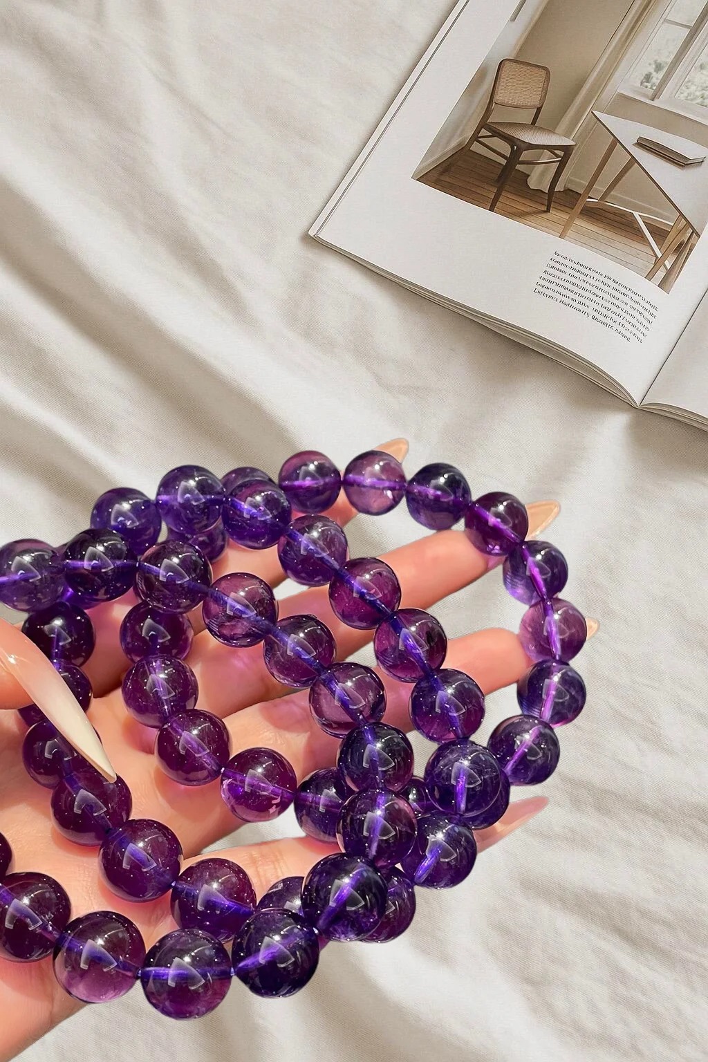 Natural High-Transparency Amethyst Single-Strand Bracelet