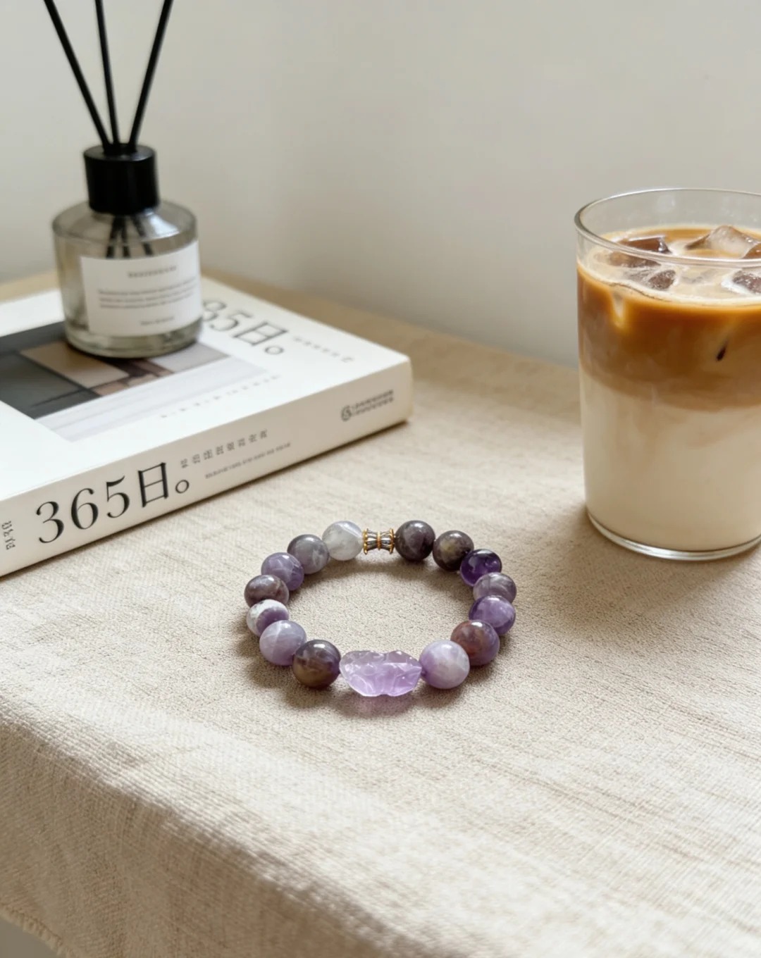 Purple-Tone Mixed Crystal Bracelet with Heart Accent Single-Strand