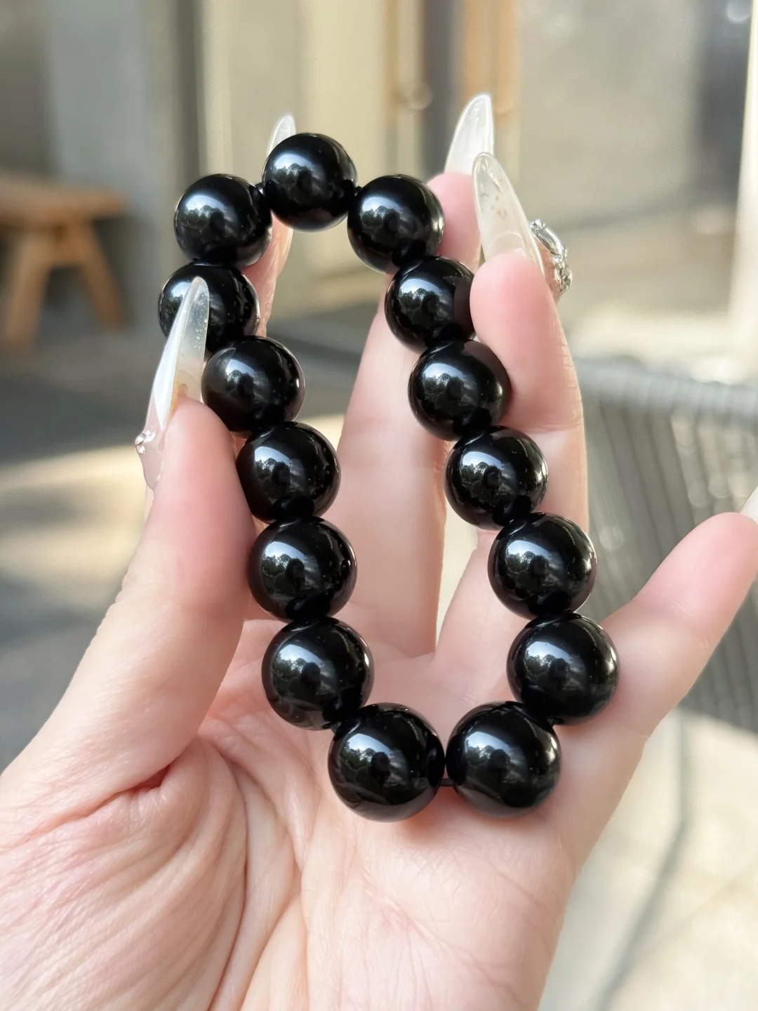 Solid Black Onyx Beaded Bracelet