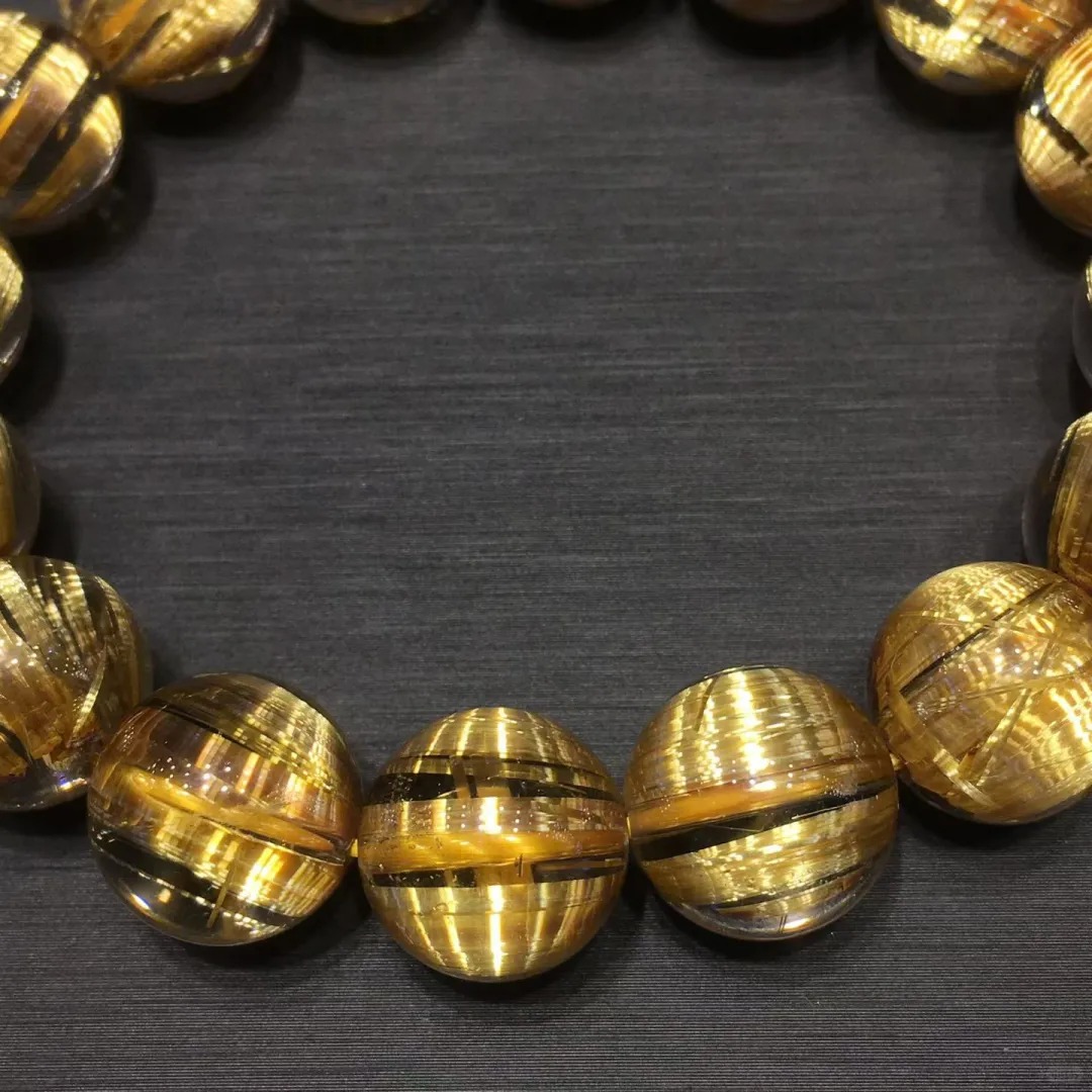 [Cat's Eye Effect Collectible] Natural Rutilated Quartz Single-Wrap Bracelet | Smooth Gold Silk Cat's Eye Crystal Fortune-Bringing Curio Bracelet