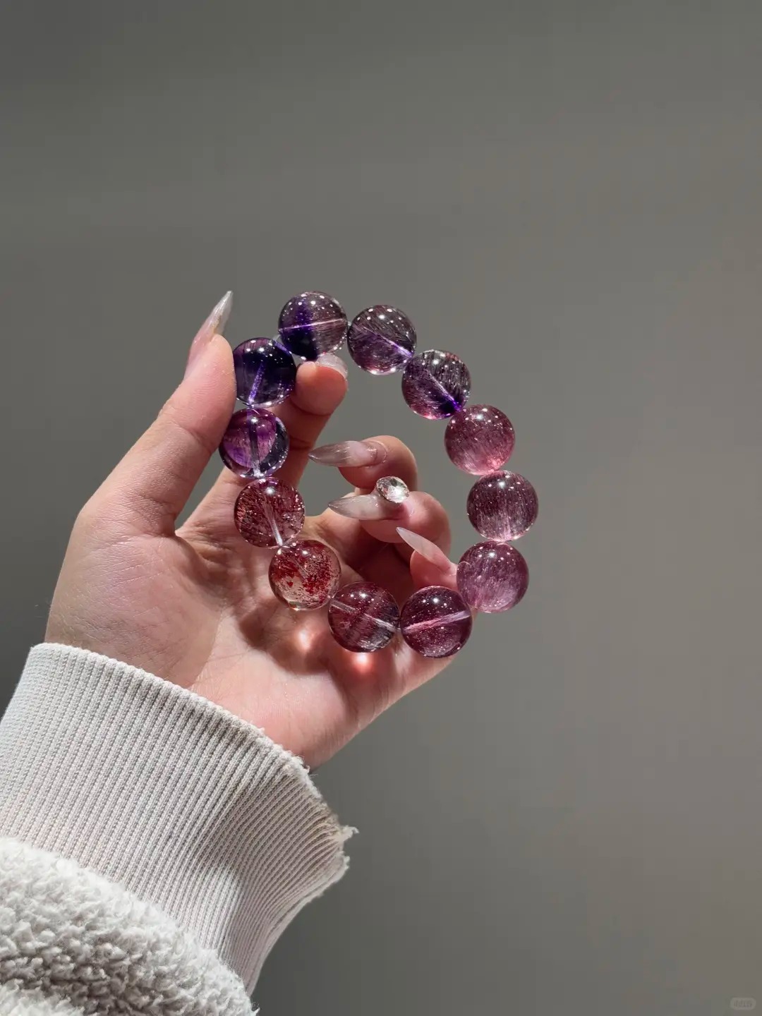 Pink-Purple Tone Super Seven Crystal Single-Strand Bracelet