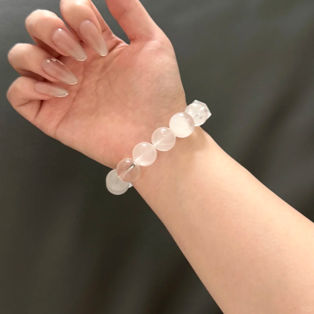 White Moonstone & Clear Quartz Mixed Single-Strand Bracelet