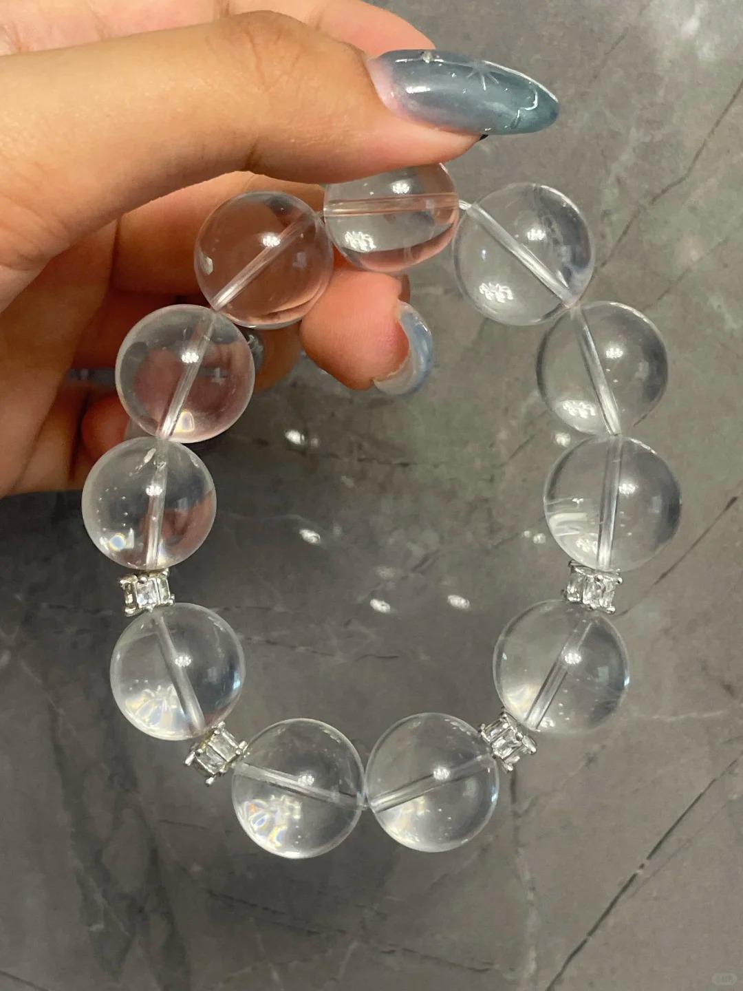 High-Transparency Clear Quartz Bracelet with Silver Diamond Accents