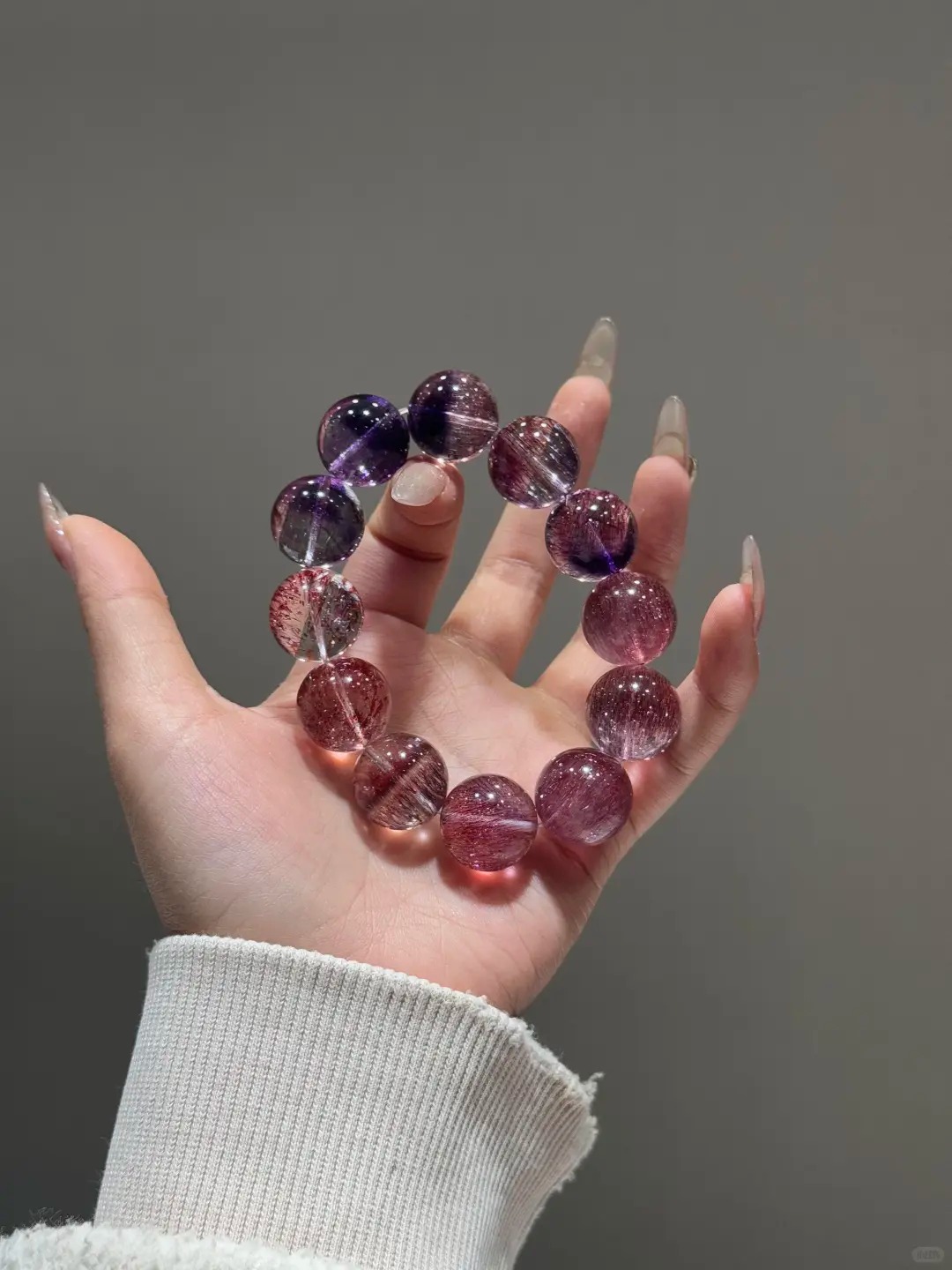 Pink-Purple Tone Super Seven Crystal Single-Strand Bracelet