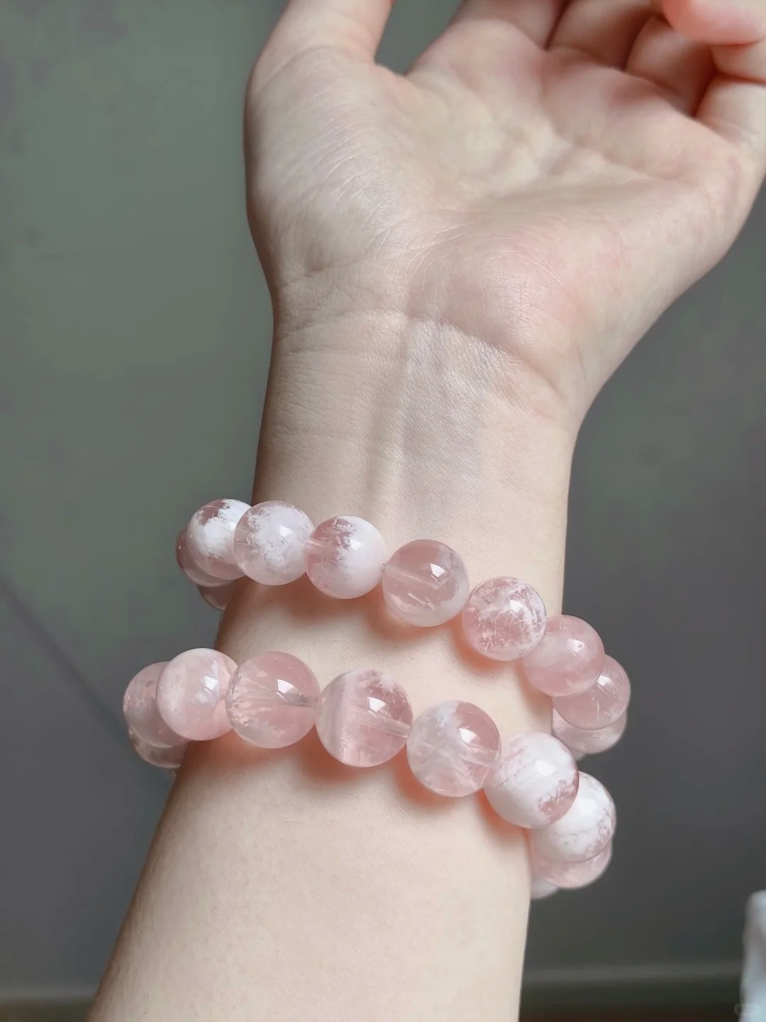 Cherry Blossom Rose Quartz (Snow Cotton) Single-Strand Bracelet