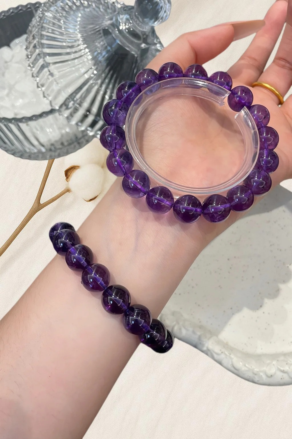 Natural High-Transparency Amethyst Single-Strand Bracelet