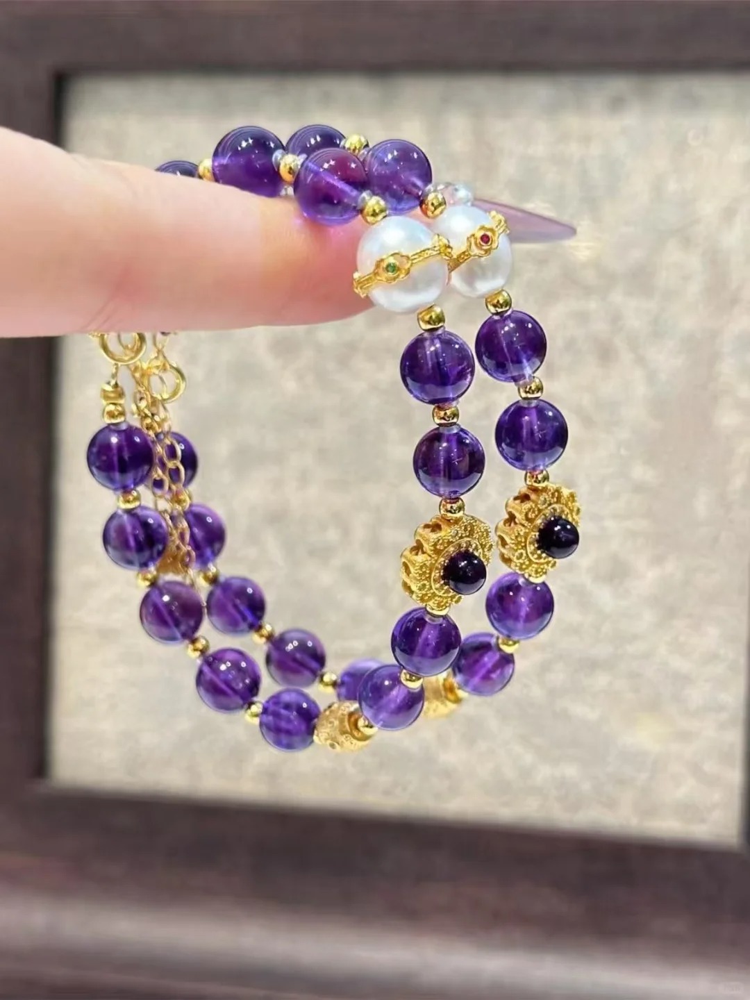 Amethyst & Pearl Necklace with Gilded Ornaments