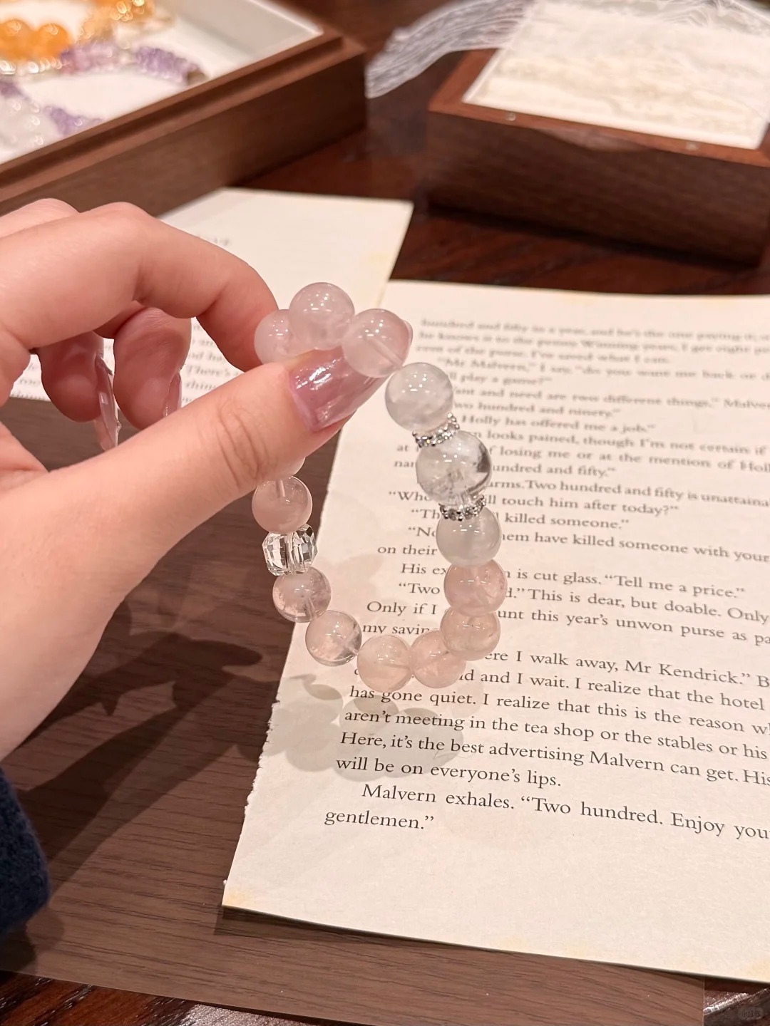 Jumilia Studio Pink Snowflake Phantom Quartz & White Snowflake Phantom Quartz Single-Strand Bracelet