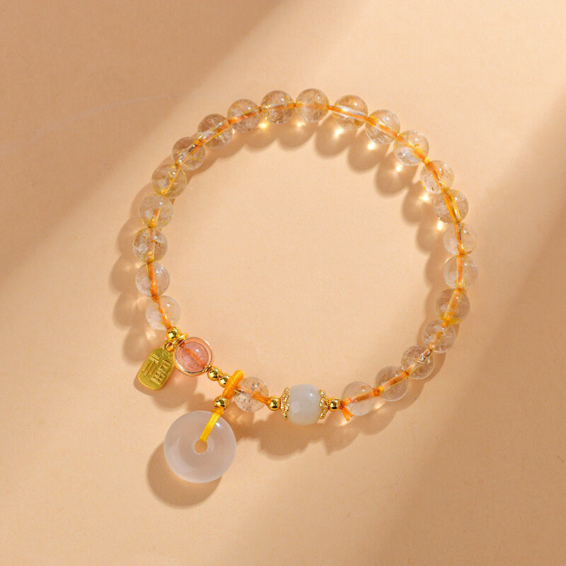 Golden Hair Quartz Peace Buckle Bracelet