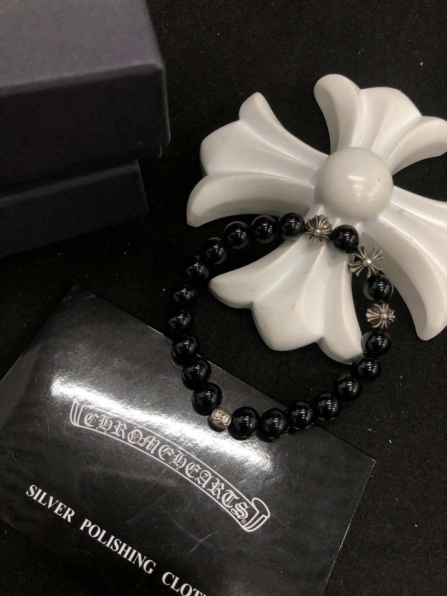 Chrome Hearts Onyx Beaded Bracelet w/ Silver Accents