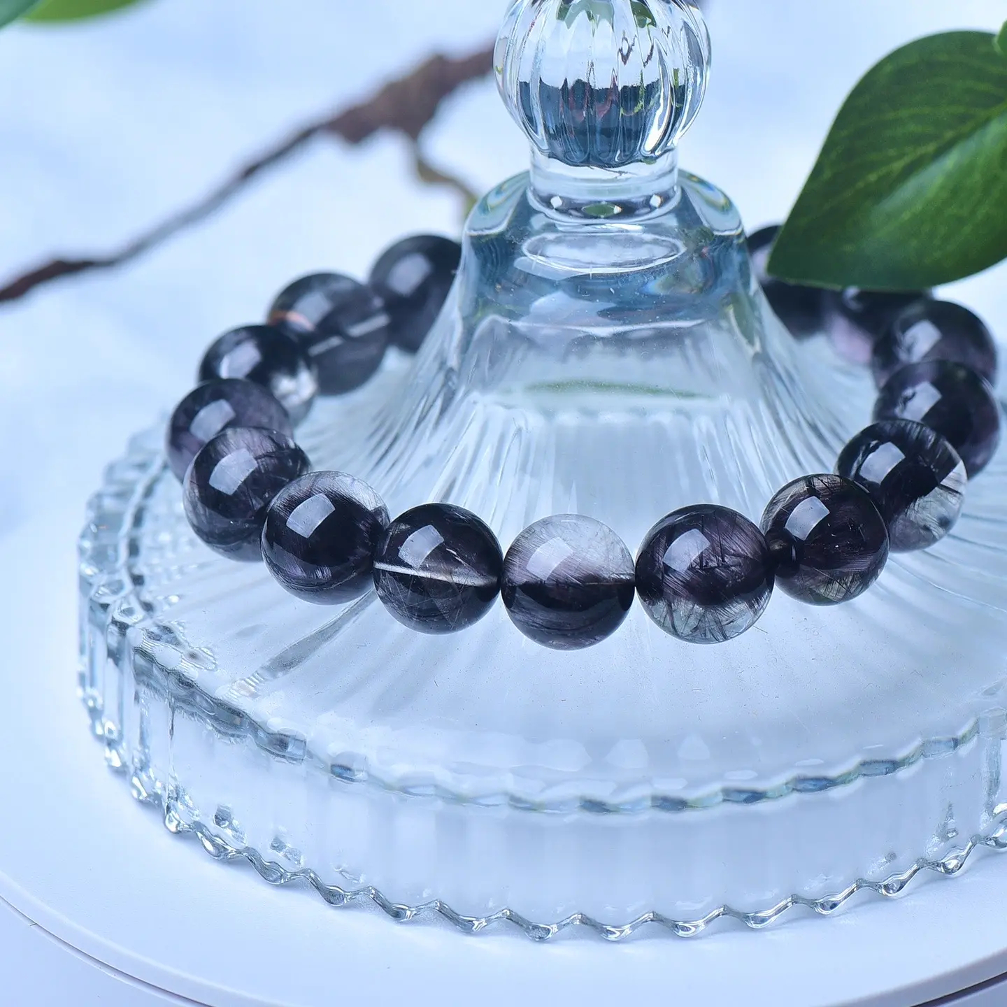 [Full-Rutilated Smooth-Grain Collectible] Natural Black Silver Titanium Quartz Single-Wrap Bracelet | Strong Magnetic Field Evil-Averting Fortune-Bringing Curio Decorative Handpiece