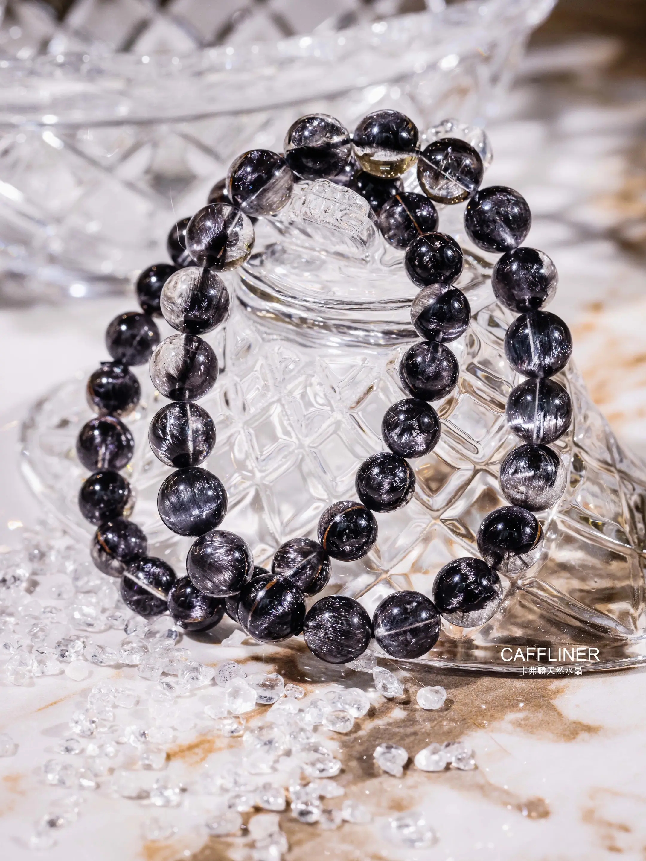 【CAFFLINER】Full-Rutilated Gold-Streak Natural Black Silver Titanium Quartz Bracelet | Light Luxury Evil-Averting Fortune-Bringing Natural Crystal Curio Handpiece (Single/Multi-Wrap Optional) 