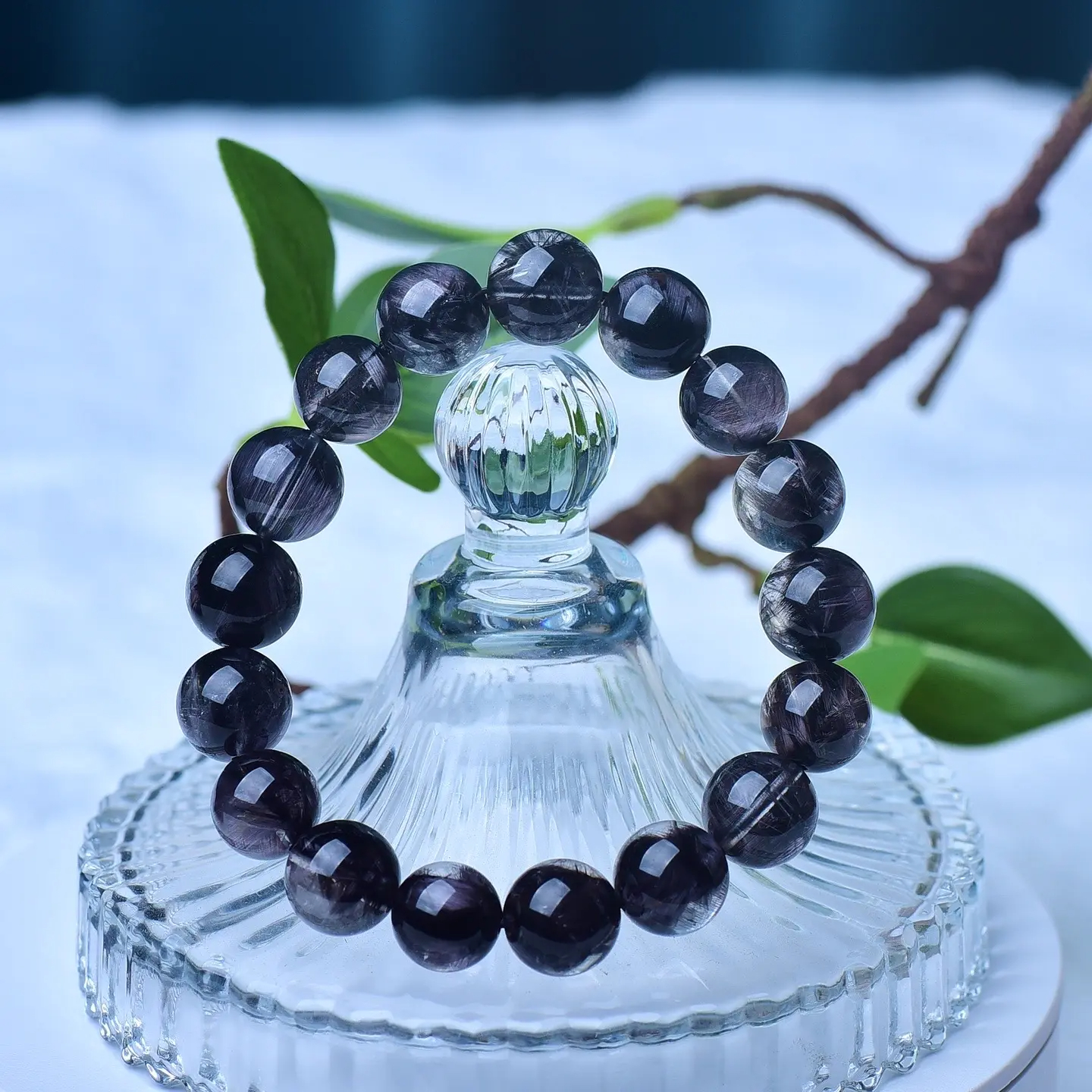 [Full-Rutilated Smooth-Grain Collectible] Natural Black Silver Titanium Quartz Single-Wrap Bracelet | Strong Magnetic Field Evil-Averting Fortune-Bringing Curio Decorative Handpiece