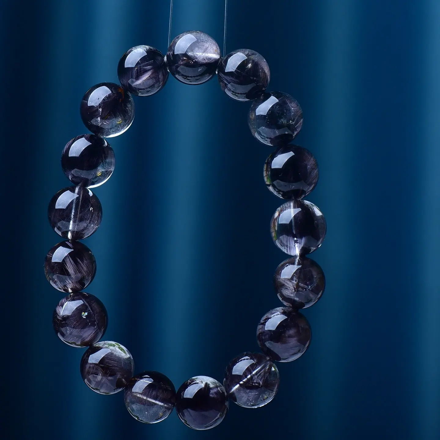 [Full-Rutilated Smooth-Grain Collectible] Natural Black Silver Titanium Quartz Single-Wrap Bracelet | Strong Magnetic Field Evil-Averting Fortune-Bringing Curio Decorative Handpiece