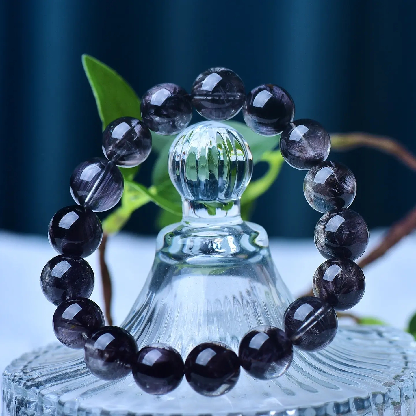 [Full-Rutilated Smooth-Grain Collectible] Natural Black Silver Titanium Quartz Single-Wrap Bracelet | Strong Magnetic Field Evil-Averting Fortune-Bringing Curio Decorative Handpiece