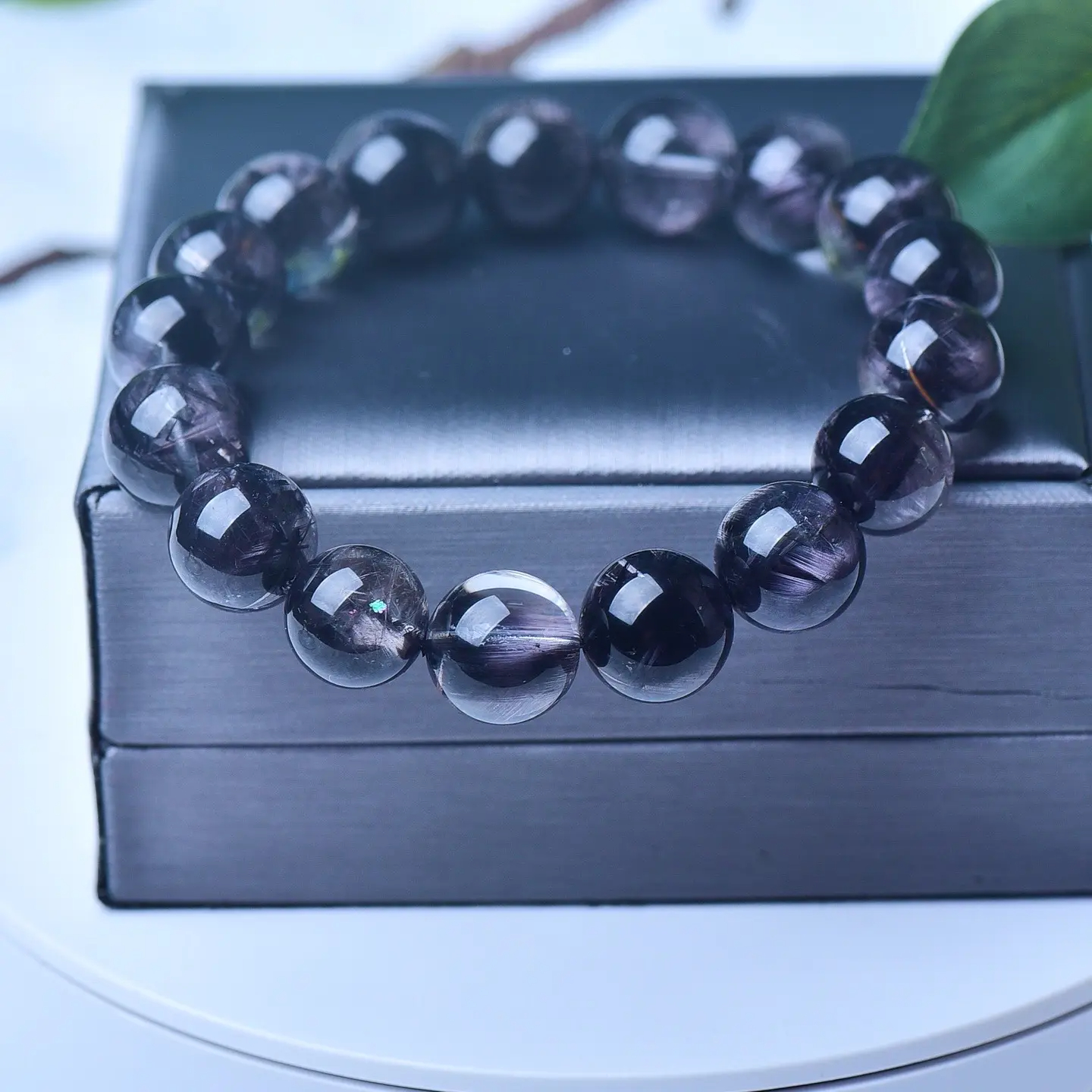 [Full-Rutilated Smooth-Grain Collectible] Natural Black Silver Titanium Quartz Single-Wrap Bracelet | Strong Magnetic Field Evil-Averting Fortune-Bringing Curio Decorative Handpiece