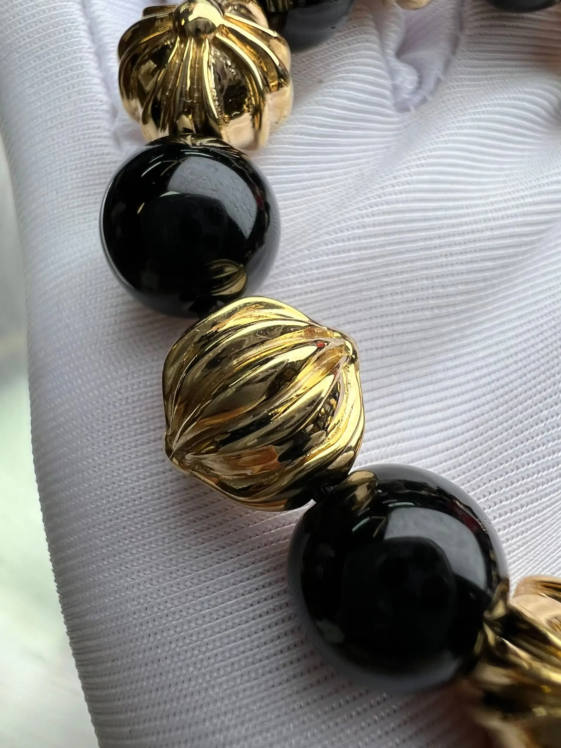 Chrome Hearts Black Onyx Bracelet (Gold-Tone & Diamond Cross)