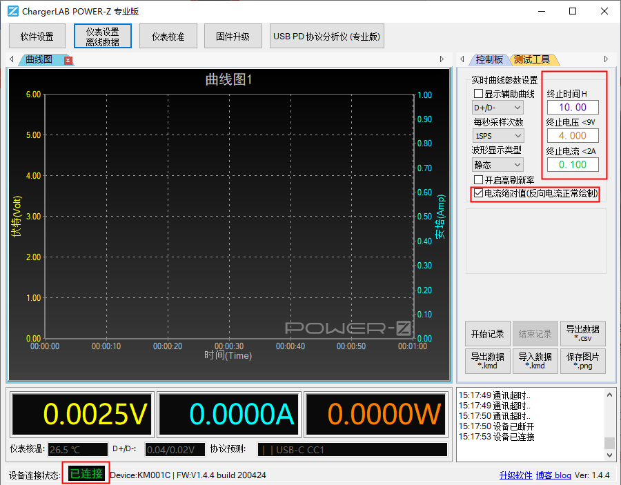 ChargerLAB POWER-Z KM001系列使用小技巧：上位机记录曲线图与离线数据导出-POWER-Z