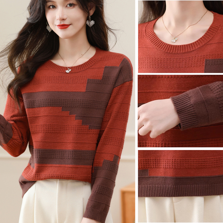 圓領拼色薄版毛衣打底衫