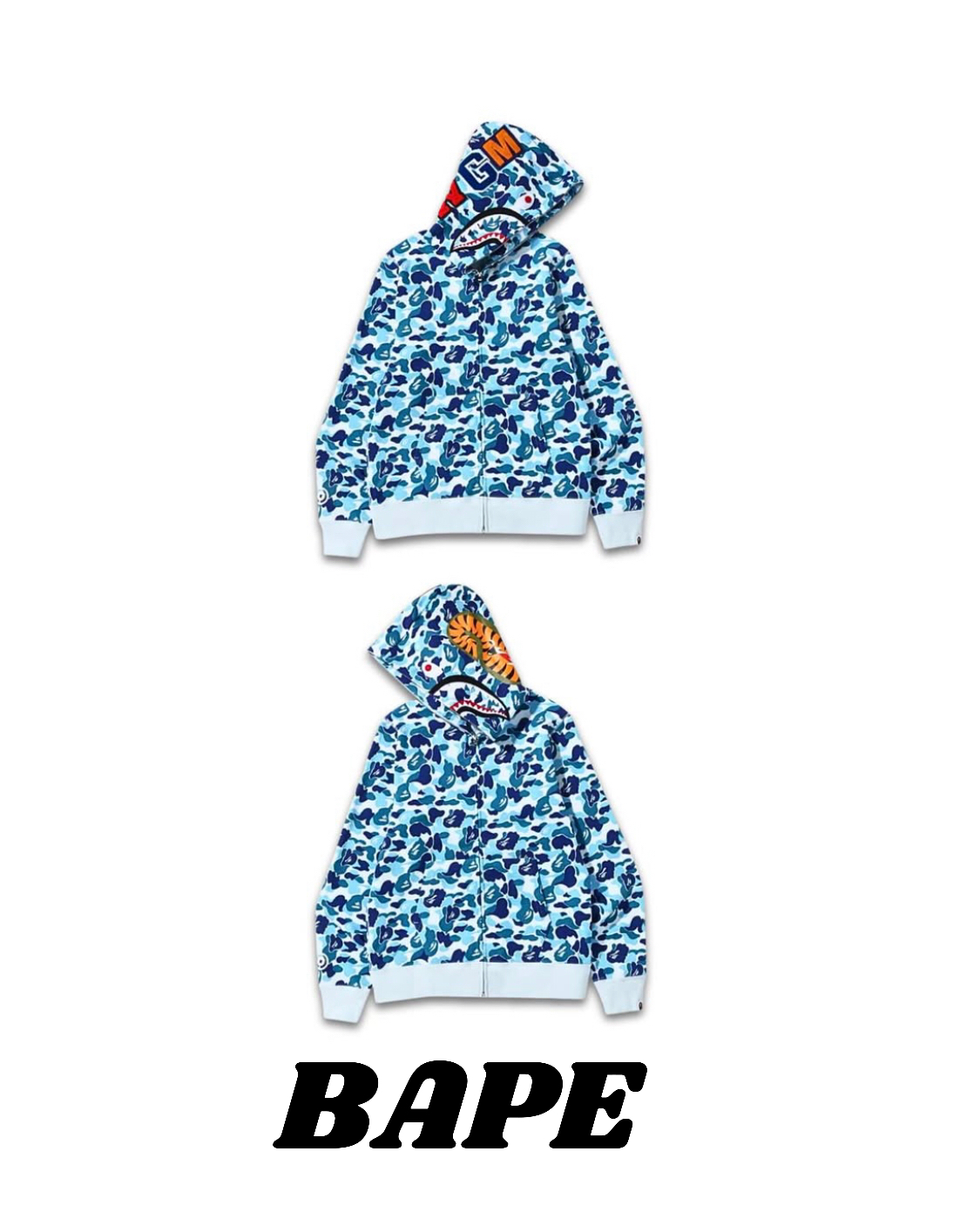 A BATHING APE 鯊魚系列 迷彩鯊魚連帽極簡舒適衛衣 男女同款