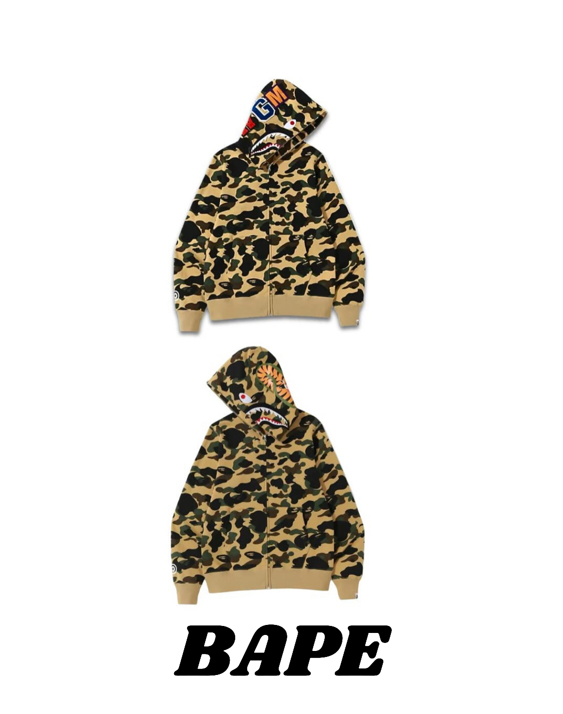 A BATHING APE 鯊魚系列 迷彩鯊魚連帽極簡舒適衛衣 男女同款