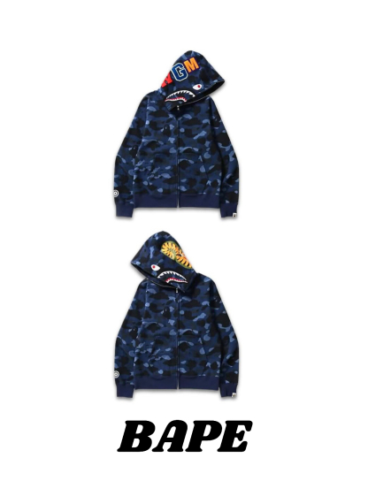 A BATHING APE 鯊魚系列 迷彩鯊魚連帽極簡舒適衛衣 男女同款