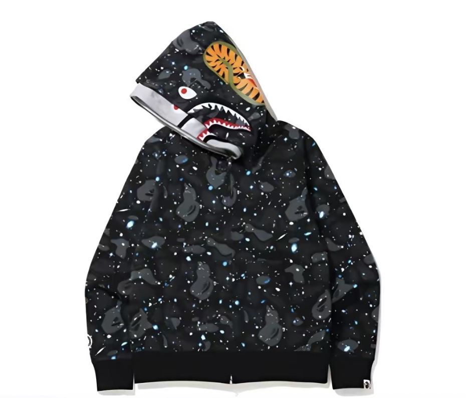 A BATHING APE Space Camo Shark Full Zip Double Hoodie美式復古星空迷彩圖案雙帽拉鍊衛衣夾克 男女同款情侶款