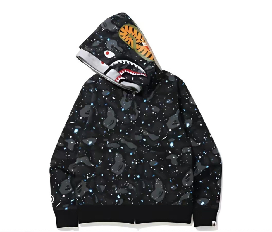 A BATHING APE Space Camo Shark Full Zip Double Hoodie美式復古星空迷彩圖案雙帽拉鍊衛衣夾克 男女同款情侶款