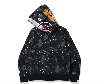 A BATHING APE Space Camo Shark Full Zip Double Hoodie美式復古星空迷彩圖案雙帽拉鍊衛衣夾克 男女同款情侶款