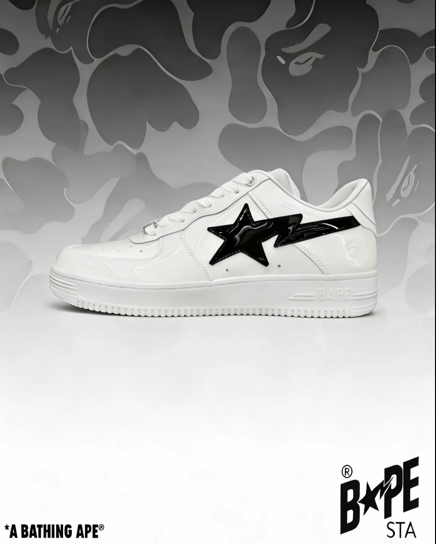 BAPE BAPE STA 牛皮 撞色星標亮面時尚休閒 低幫 