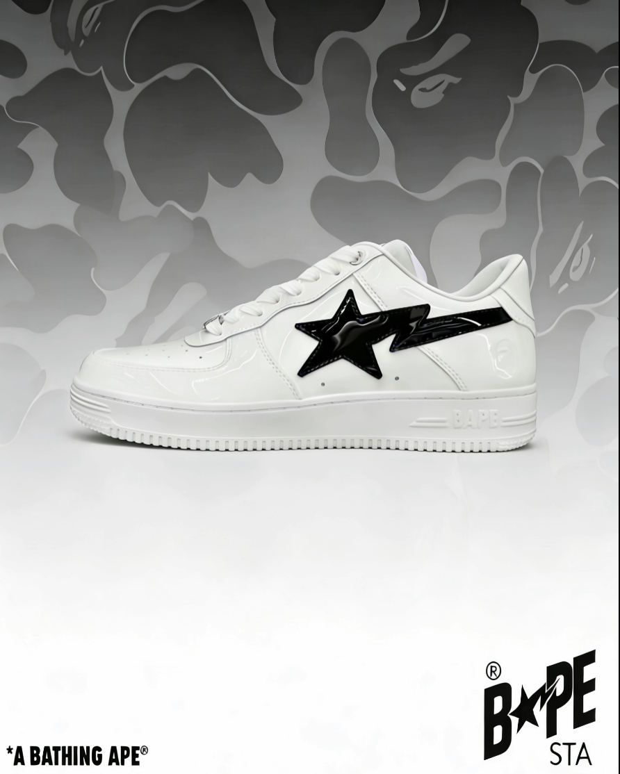 BAPE BAPE STA 牛皮 撞色星標亮面時尚休閒 低幫