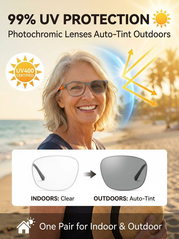 🕶️Smart Auto Focus Glasses | No need to change glasses often! One pair brings ultra-clear vision for near and far. No eye exam required, 0.1s fast focusing, blue light blocking and photochromic discoloration✨