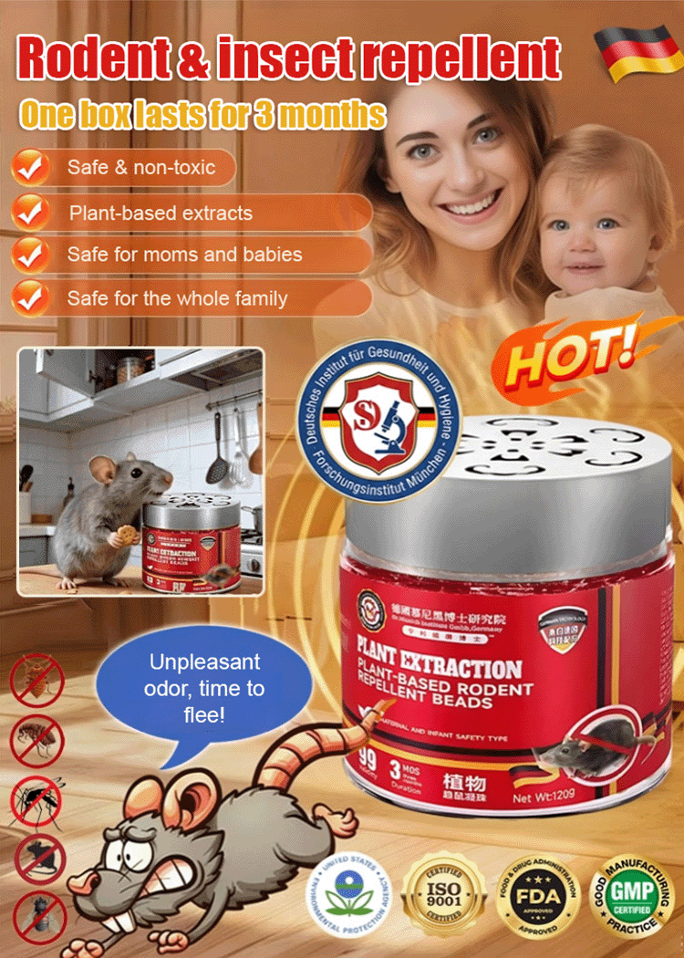 This mouse repellent box is equipped with cutting-edge bionic deterrence technology 💡. It releases natural scent to scare away mice and pests and make them flee voluntarily. No chemical agents, zero toxic residues, no medicine and no spraying needed ✅.