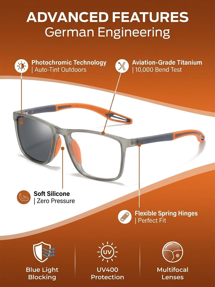 🕶️Smart Auto Focus Glasses | No need to change glasses often! One pair brings ultra-clear vision for near and far. No eye exam required, 0.1s fast focusing, blue light blocking and photochromic discoloration✨
