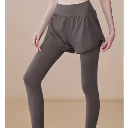 กางเกงโยคะทรงสองชิ้นแบบยืดหยุ่นสูง มีกระเป๋า
