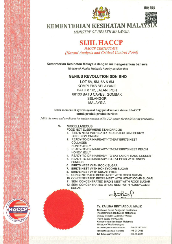 HACCP Certificate Bird's Nest 2025-2028
