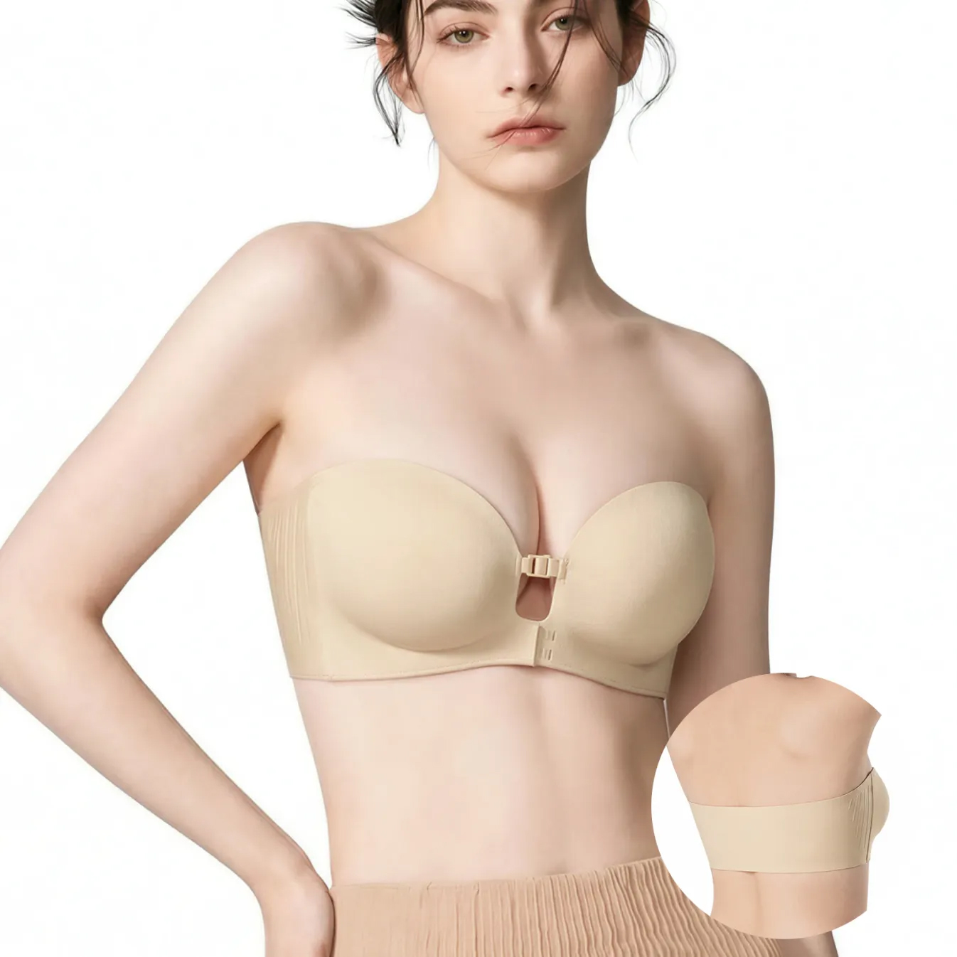 『BreLira』小胸向け盛れるシームレスブラ フロントホック 背中見せ 美胸メイクブラ