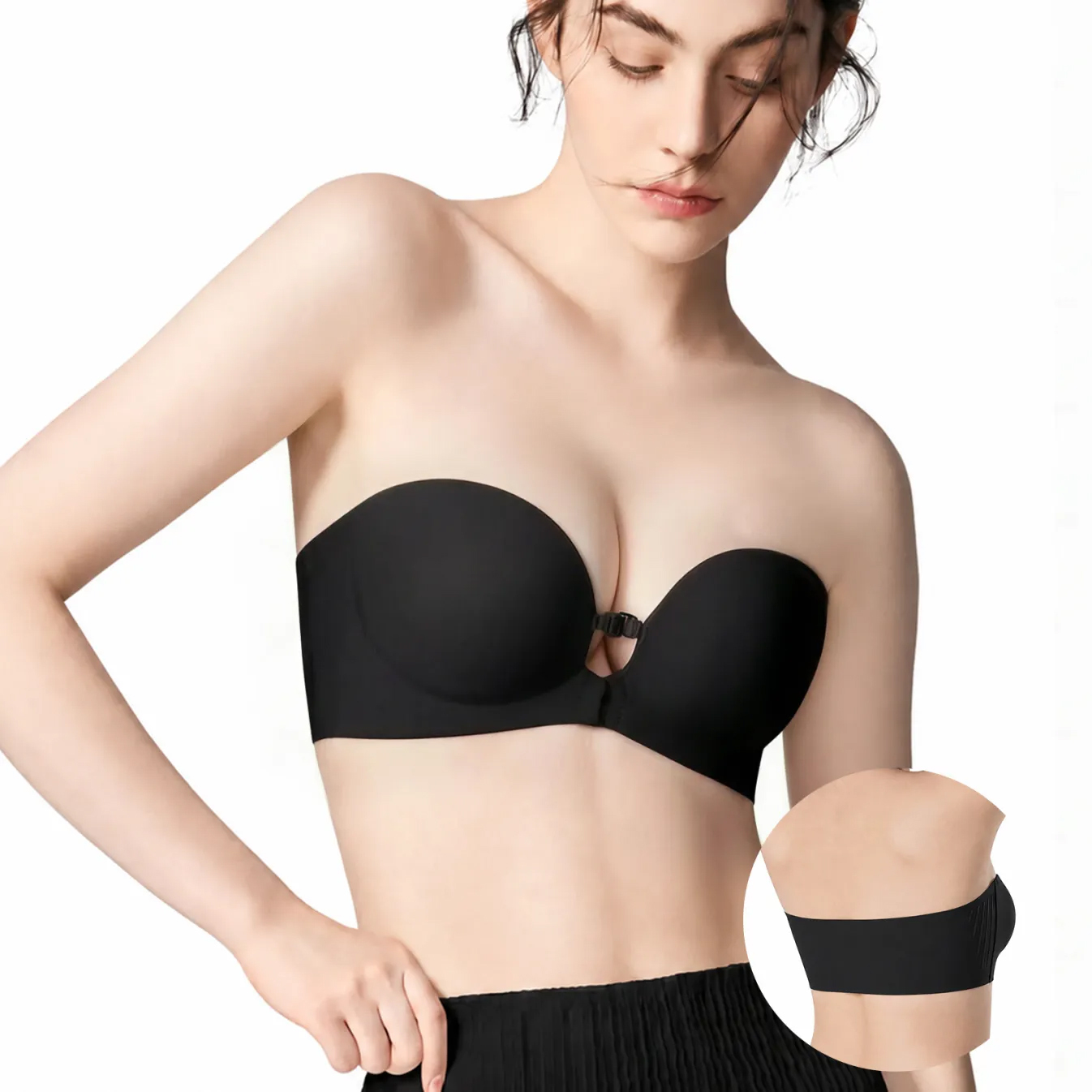 『BreLira』小胸向け盛れるシームレスブラ フロントホック 背中見せ 美胸メイクブラ