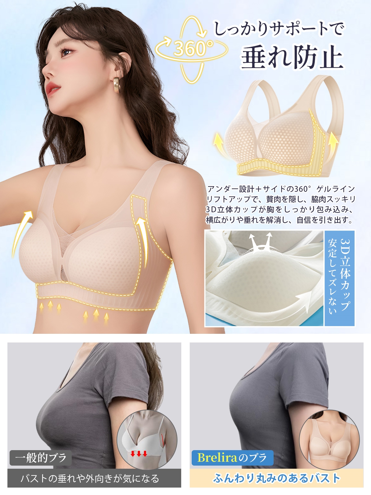 ソフトサポート涼感ホールカップシームレスブラジャー