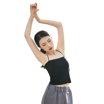 Veimia-JP ダンス衣装ベスト 女性用 バレエ モダン フォーク クラシックダンス トレーニングウェア トップス サスペンダー ボディスーツ 胸パッド付き