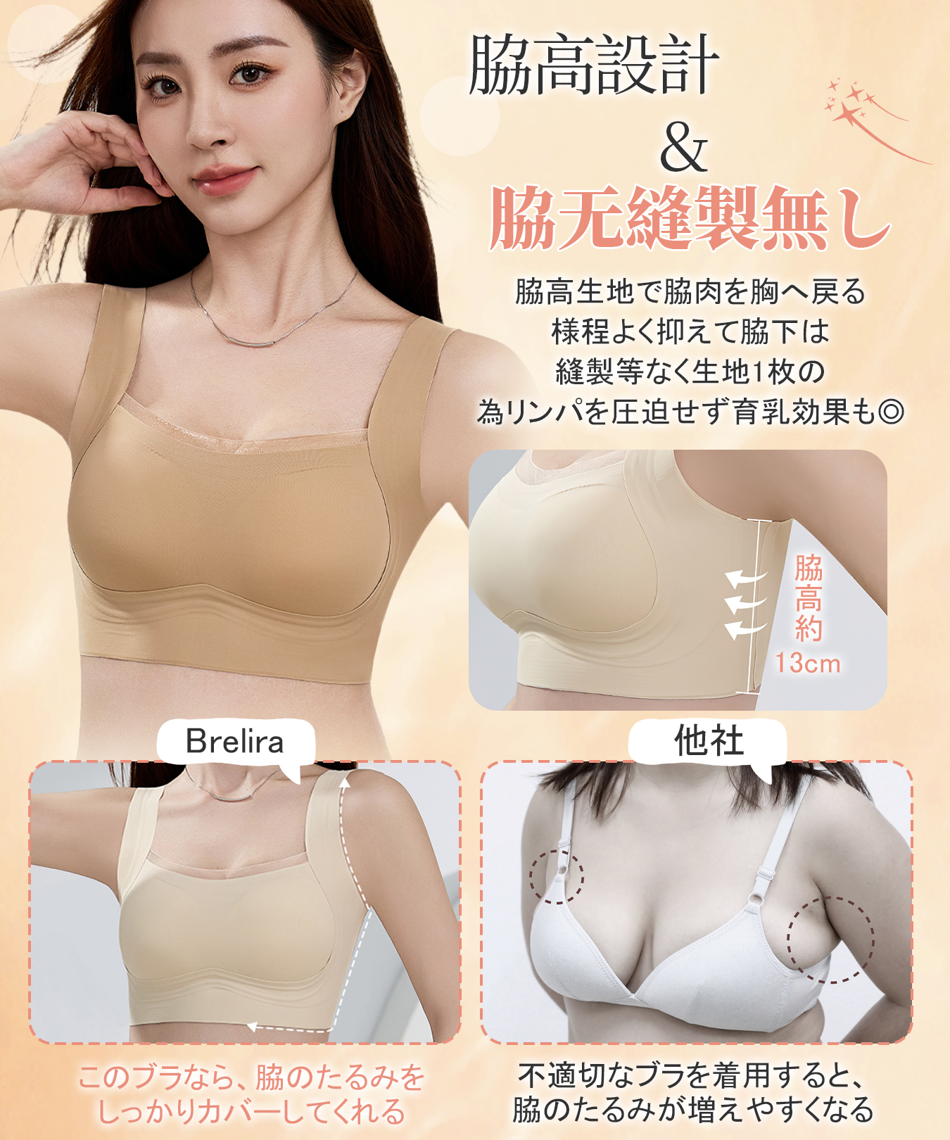Brelia-jp ゼリーストリップ、ソフトサポート、ギャザーと垂れ防止ブラ、スチールリングなしで持ち上げて美しい背中を実現する女性用メッシュシームレスブラジャー